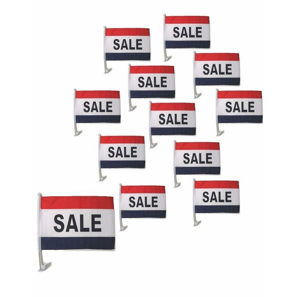SALE red, white & blue Car Window Clip On Flag - Sold by the dozen starting at $22.80 - Qty. Discounts - PERFECT for CAR DEALERSHIP (12)
