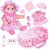 ZQDOLL 12" Baby Dolls with Carrier Bassinet Playset,Rainbow Theme Reborn Baby Doll Clothes and Accessories Include Pacifier Bottle Towel Diaper Toy Gift for Toddlers Kids 3 and Up