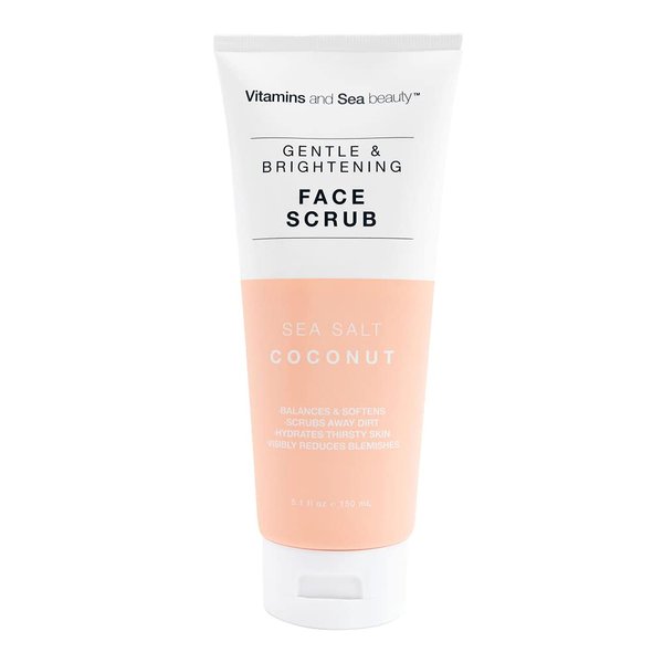 Vitamins and Sea Beauty, Hydrating Exfoliating Face Cleansing Wash Scrub, Skin Deep Pore Cleanser Minimizer with Sea Salt and Coconut Skincare, 5.1 Fl Oz