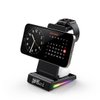 Wireless Desk Charging Stand for Smart Watch, Smart Phones and Earphones with Dual LED Display, Digital Clock and Temperature Monitor, Black Folding Charger