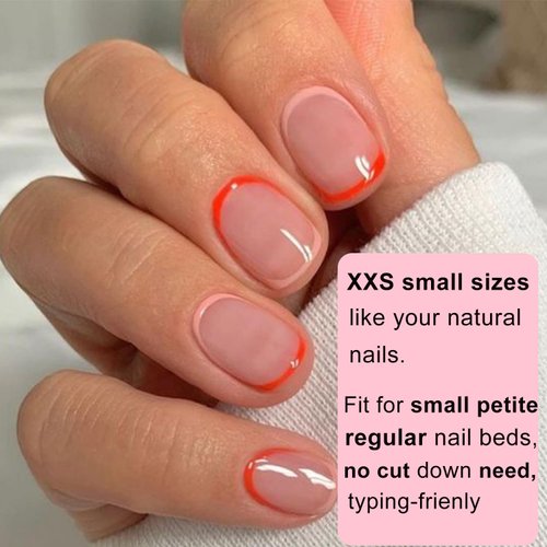 600Pcs Extra Extra Short Round Nail Tips, SINOKAME Pre-etched Small Petite Child Size XXS Round Oval Full Cover Natural Gel Nail Tips, Gel Clear Press on Nails Extra Short,10 Sizes with Refills 4&5