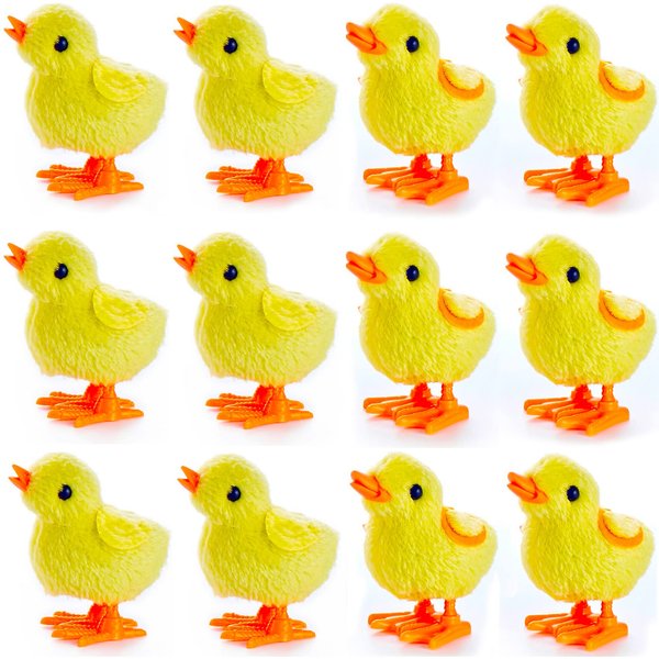 Liberty Imports 12 Pack Wind-Up Chicks - Fluffy Jumping Chicken Ducklings Bulk Wind Up Novelty Easter Party Favors Kids Toys