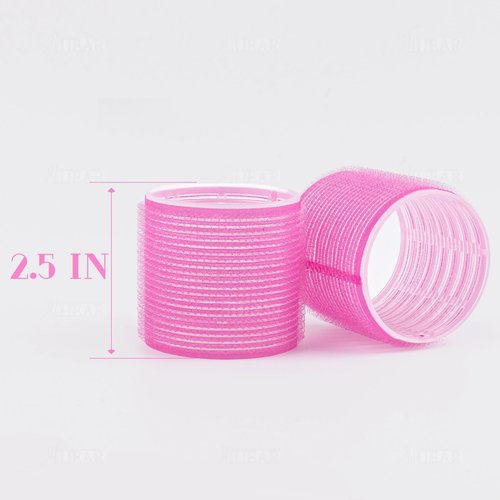 AUEAR, 12 Pack 2.5 Inch Jumbo Hair Curlers Roller Rollers Self Grip Hair Curlers for Long Hair Rose Red