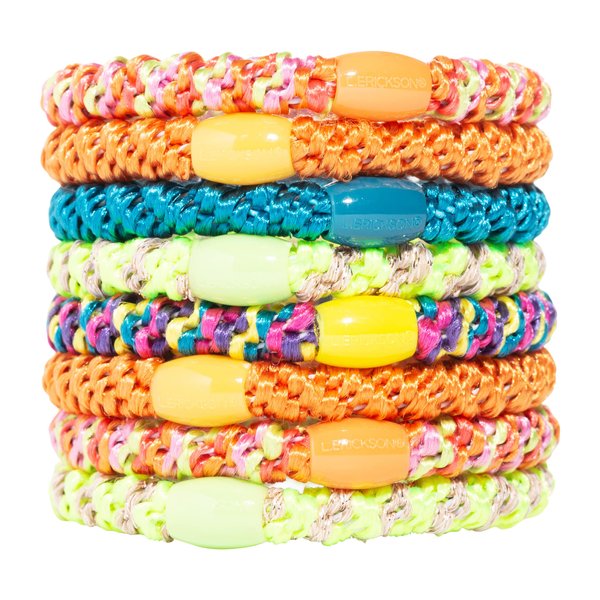L. Erickson Grab & Go Pony - Monkey Business - 8 Pack Ponytail Holder Hair Ties - Orange Neon Mix 90s