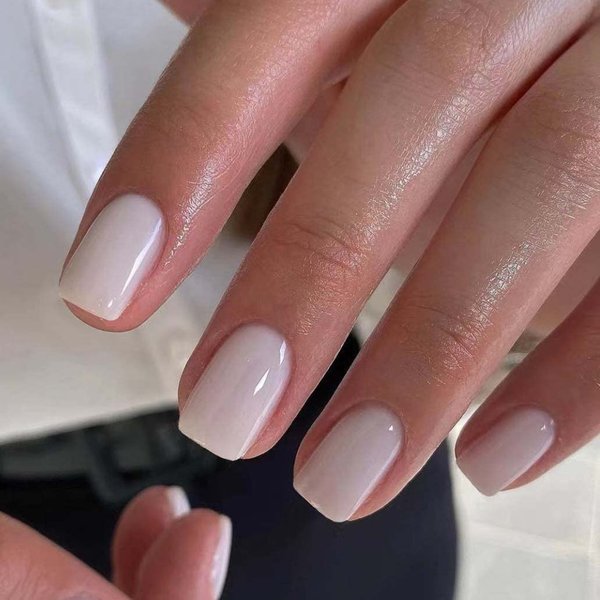 24PCs Press On Nails, Short Square Medium Shape, Solid Dark Color Fake Nails, Stick on Nails Glue on Nails Short Coffin False Nails (Ivory)