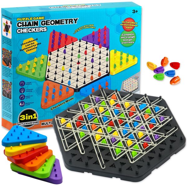Upgraded Chain Triangle Chess Game, 3-in-1 Multi-Functional Board Games, Chinese Checkers, Educational Toy for Adults and Kids Age 3+, 2-6 Players, Fun for Family, Grandson, Friend, Party