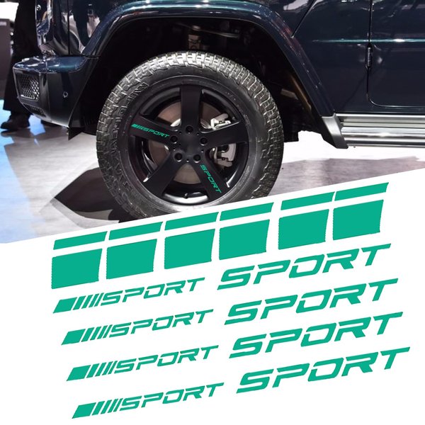 GKmow 14 PCS Car Wheel Reflective Stickers for 18-21 Inch Wheels, Sport Emblem Waterproof Wheel Rim Stripes Decal, Racing Performance Bumper Rear Mirror Universal Safety Decoration (Green)