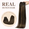 GOO GOO Seamless Clip In Hair Extensions Remy Real Human Hair Extension with Invisible PU Skin Weft 22 Inch 150g 7pcs Dark Brown to Chestnut Brown Natural & Thick & Straight Hair Extensions for Women