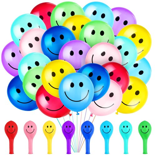 Sratte 50 Pcs Happy Smile Balloons for Birthday Party 12'' Latex Smile Face Colorful Balloons Naughty Balloons Party Balloons for Baby Shower Wedding Decoration Festive Supplies (Assorted Color)