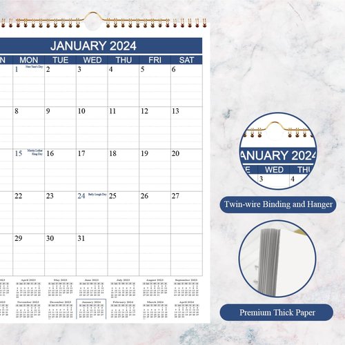 2024 Calendars - Wall Calendar from Jan 2024 to Dec 2024, 12 Monthly Calender Planner with Thick Paper for Planning and Organizing for Home/Office, Paper Calendar, 8.5 x 11 In Calendar 2024