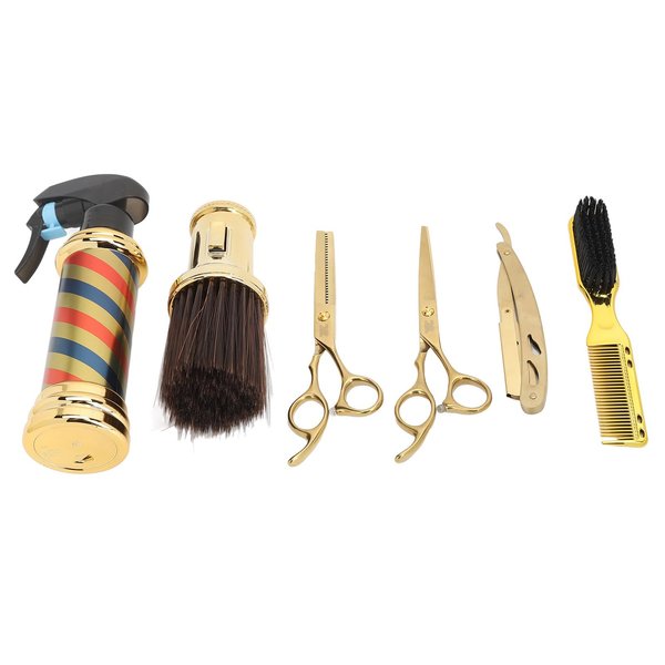 Hairdressing Scissors Set, Thinning Scissors, Duster Brush, Hair Cutting Scissors Kit, 6 Pcs, Professional Beard Knife Holder for Barber for Salon