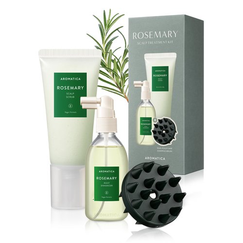 AROMATICA Rosemary Scalp Care Gift Set - Hydrating Scalp Treatment with Rosemary Enhancer, Rosemary Scalp Scrub and Dual Scalp Brush - Free from Sulfate, Silicone, and Paraben