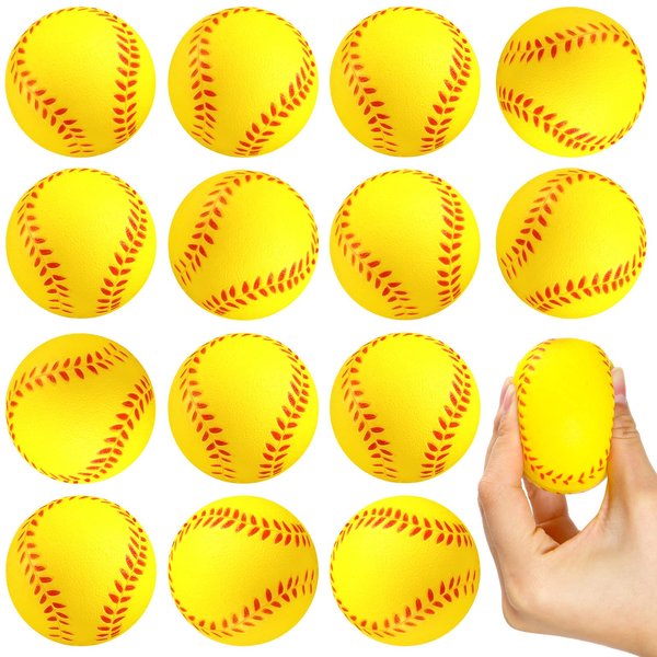 HyDren 20 Pcs Mini Softball Stress Balls Bulk Softball Gifts Yellow Foam Sports Balls Softball Party Favors for Party Bag Gift Fillers Stress Relief School Carnival Reward Softball Toy Games, 2.5 Inch