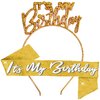 RhinestoneSash Gold Tiara and Sash for Women - SET OF 2: Gold Sparkle Its My Birthday Headband and Sash - Birthday Gifts for Women, Birthday Party Decorations - HBSash(ItMyBdy) GLD