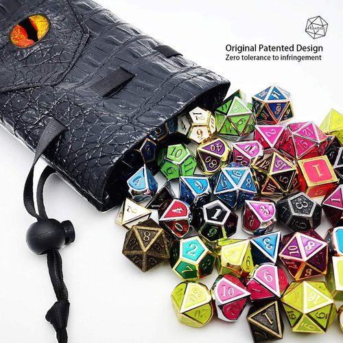 Haxtec Dice Bag Drawstring Leather DND Dice Pouch Storage Bag for D&D Dungeons and Dragons Gift Coins and Accessories (Fire-Red Yellow Eye) Patent Number D893867