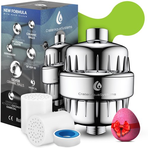Shower Filter with Silver layer - Multi Stage shower head for Hard Water - Remove Chlorine Fluoride Lead - 2 Cartridge Replacement - High Output Water Softener - Suitable for All Rain Showerheads