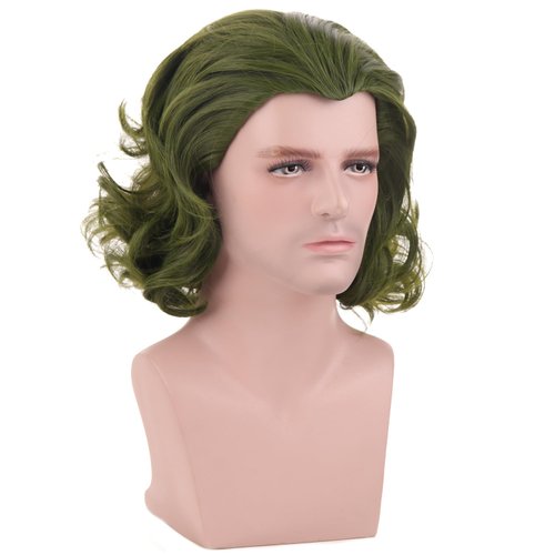 incohair Short Curly Green Wigs for Men Costume Wig Synthetic Hair Wig for Halloween Party
