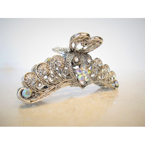 Generic Silver metal flower crystal hair claw clip bridal clip medium/fine hair