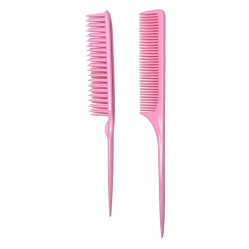 Allegro Combs Rat Tail And Three Row Combs For Women Parting Hairstylist Wide Tooth Comb Detangling Hair Styling Apply Product In Curly Hair Made In The USA 2 Pcs. (Light Pink)