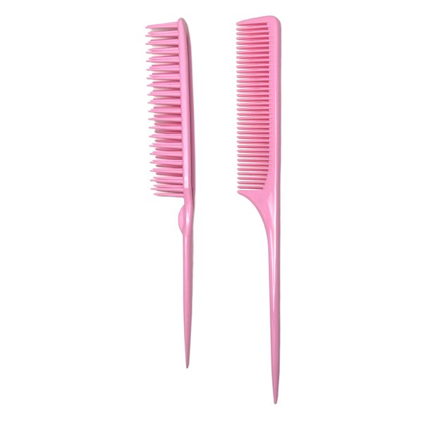 Allegro Combs Rat Tail And Three Row Combs For Women Parting Hairstylist Wide Tooth Comb Detangling Hair Styling Apply Product In Curly Hair Made In The USA 2 Pcs. (Light Pink)