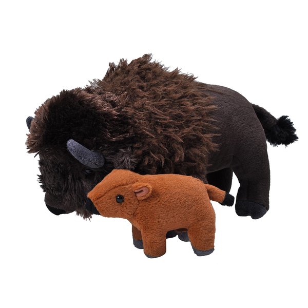 Wild Republic Mom and Baby Bison, Stuffed Animal, 12 inches, Gift for Kids, Plush Toy, Fill is Spun Recycled Water Bottles