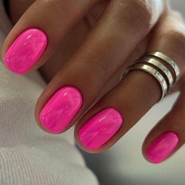 GLAMERMAID Press on Nails Extra Short Squoval, Spring Summer Hot Pink Jelly Gel Glue on Nails, 24Pcs Glossy Round Reusable UV Finish Fake Nails Acrylic False Nails Manicure Kits for Women Grils Gift