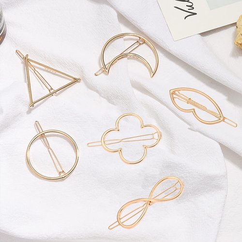 6 PCS Metal Triangle Moon Round Shaped Gold Hairpins Minimalist Gold Hair Clip for Women Girls Vintage Hair Accessories Decorative Side Clips for Daily Use Barrette Claw