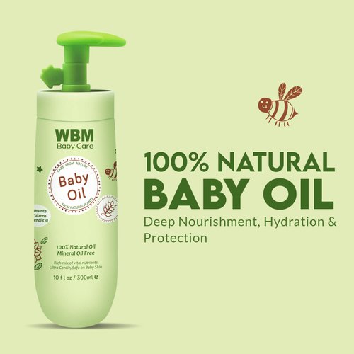 WBM Care Baby Oil-Moisturizing Baby Massage Oil|Mineral Oil Free With 100% Natural Ingredients And Vitamin E - 10 Oz