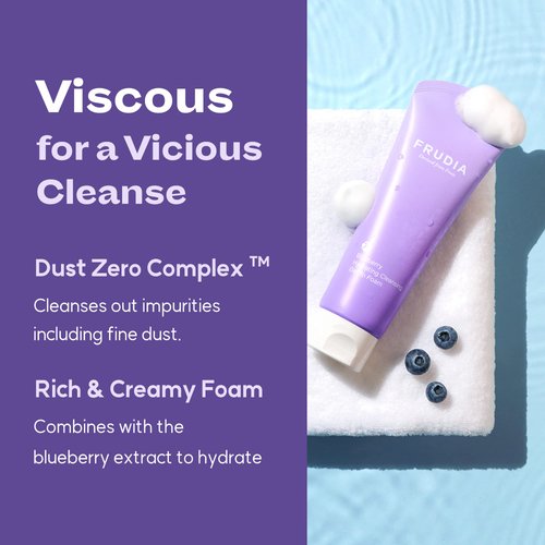 WELCOS FRUDIA Blueberry Hydrating Cleansing Gel to Foam | Hydrating Facial Cleanser for Men & Women | Face Wash for Dry Skin Oily Skin & Sensitive Skin Facial Skin Care Products (Pack of 1, 4.9 fl oz)