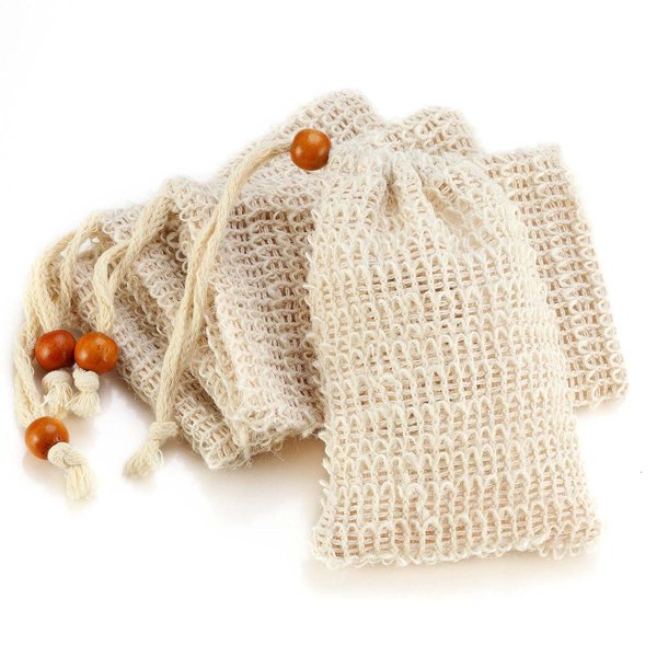 AMAHOMESA Soap Bag, Natural Sisal 4 Pack - Exfoliating Foaming Soap Holder for Shower, Plastic-Free Soap Saver, Quick Drying Soap Pouch