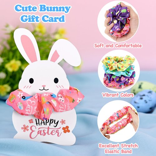 24 Pcs Easter Hair Scrunchies for Girls Women Gift Hair Ties Scrunchies with Bunny Rabbit Cards Elastic Hair Bands Cute Hair Accessories Easter Basket Stuffers Spring Easter Party Favors Easter Decor
