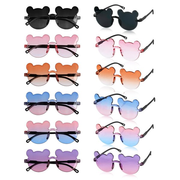 Sweetone 18 Pack Kids Sunglasses Bear Rimless Kids Sunglasses bulk for Birthday Party Supplies, Beach, Pool Party Favors