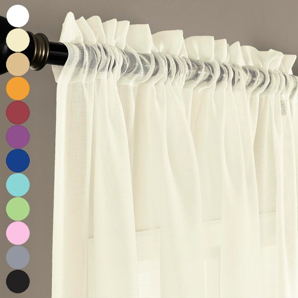 MYSTIC-HOME Sheer Curtains 63 Inch Length, Rod Pocket Voile Drapes for Living Room, Bedroom, Window Treatments Semi Crinkle Curtain Panels for Yard, Patio, Parlor, Set of 2, 52"x 63", Beige