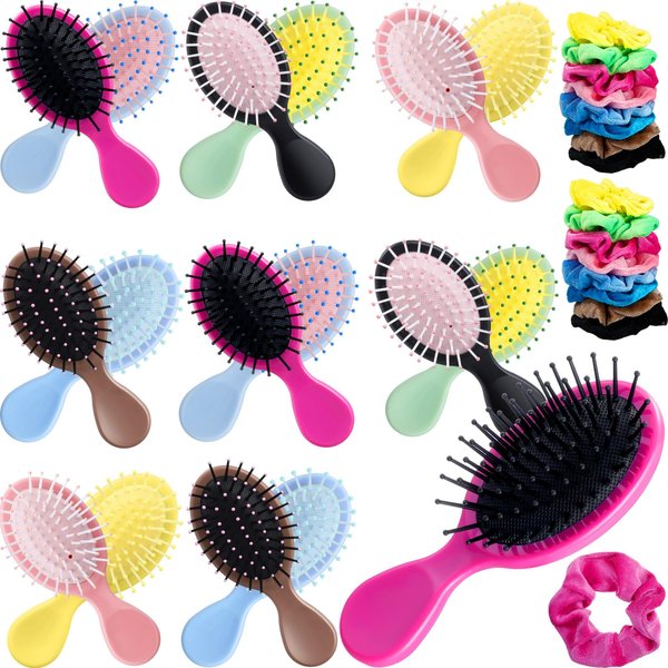 FoldTier 32 Pcs Girls Hair Brush Set Mini Wet and Dry Hair Brush Toddler Detangler Hair Brush Scrunchies for Kids Travel Detangling Brush Scrunchies for Girls Kids Hair Brush Set for Any Hair