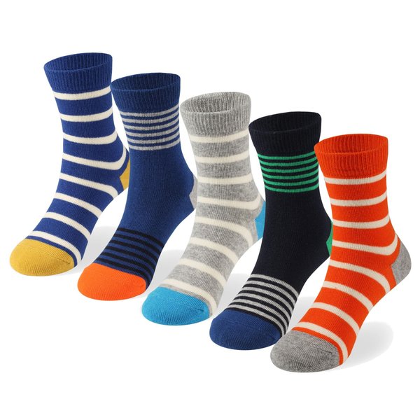 COTTON DAY Kids Boys Crew Dress Socks Blue Gray Colorful Stripes Design 8-10 Years Size L (10)