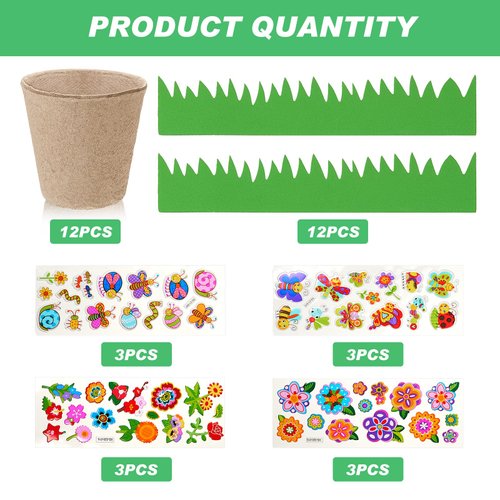 Jecery 12 Sets Garden Paper Craft Kit Planting Kit Pot for Foam Flower Pots for Bulk Craft Kits for Flower Planting Growing Kit Flower Pot Crafts for DIY Painting