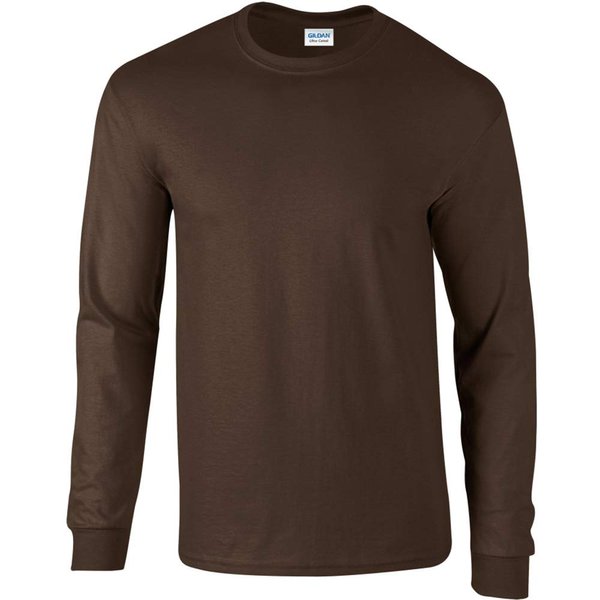 Gildan Mens Plain Crew Neck Ultra Cotton Long Sleeve T-Shirt (L) (Dark Chocolate)