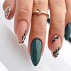 24Pcs Green Press on Nails Almond, Acrylic Press on Nails medium Nued Fake/False Nails with leaf Press ons Designs Artificial Nails Stick on Nails For Women Girls