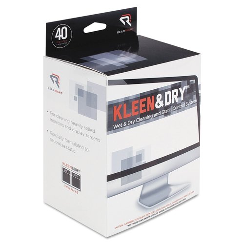 Read Right RR1305 Two Step Screen Kleen Wet and Dry Cleaning Wipes 5 x 5 40/Box