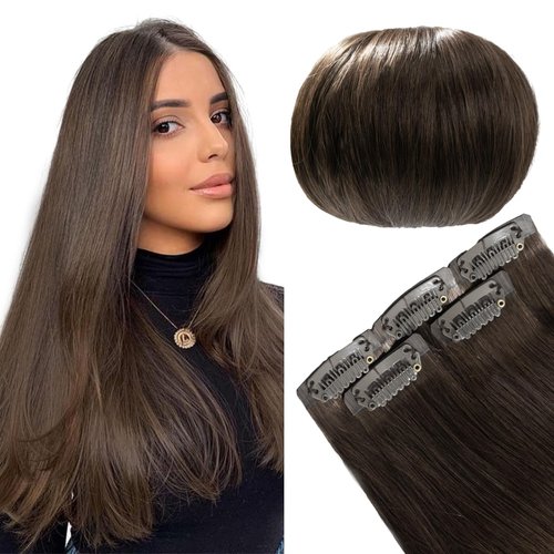 FUBILI Clip in Hair Extensions Real Human Hair Chocolate Brown 18 Inch Hair piece for Women Invisible PU Skin Weft Natural Remy Hair Extensions Clip ins 30g 5pcs