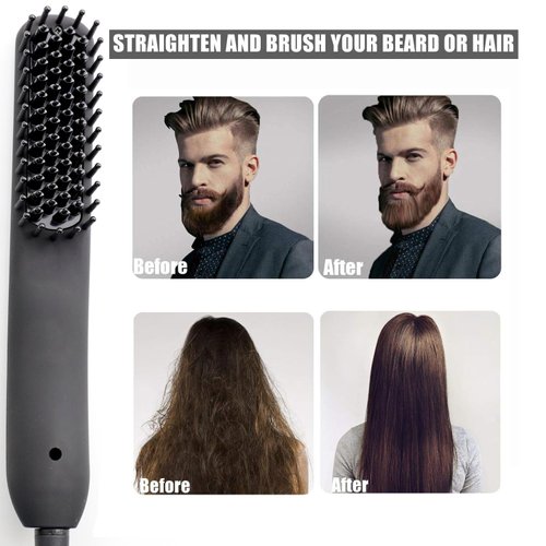 BenRich Beard Straightener, Anti-Scald Beard Straightening Comb, Ceramic & Ionic Heated Hair Straightener Brush for Men, Adjustable Temperatures LCD Display ℉/ ℃, Beard Straightener for Men