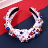 mokkia 4th of July Headband for Women American Flag Star Knotted Headbands Red White and Blue Rhinestone Crystal Top Knot Headbands Patriotic 4th of July Accessories Party Favors (American Flag E)