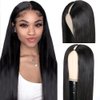 200% Density V Part Wig Human Hair Straight Brazilian Virgin Human Hair Wigs for Black Women Upgrade U Part Human Hair Wig Full Head Clip In Half Wig No Leave Out Lace Front Wigs Natural Color 22 Inch