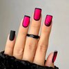 Halloween Press on Nails Medium Square Matte Fake Nails Pink False Nails With Black Spider Web Designs Full Cover Stick on Nails Acrylic Coffin Artificial Nails Glue on Nails for Women Girls 24Pcs