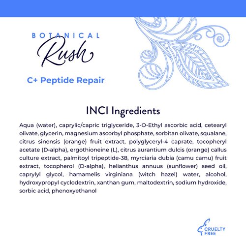 BOTANICAL RUSH C+ Peptide Repair Cream, Powerful C+ Peptide And Stem Cell Cream, For Age-defying Beauty, Skin-smoothing, And Inhibiting Melanin Production For All Skin Types, 1.2 Oz Bottle