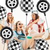 12 Pcs 18 Inch Black and White Checkered Balloons, Car Wheel Balloons Checkered Race Car Balloons Wheel Foil Balloons for Racing Theme Birthday Party Decoration Supplies