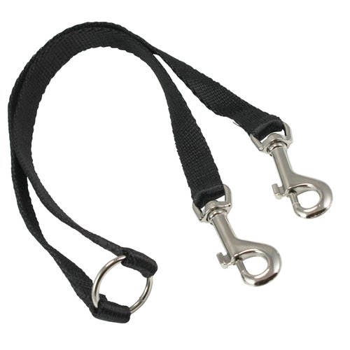 15" Nylon 2-way Double Dog Leash - Two Dog Coupler Black 3 Sizes (Small: 5/16" Wide)