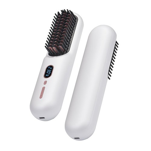Portable Cordless Hair Straightener Brush, Mini Brush Straightener for Women, 60 Mins Long Battery Hot Comb with 20 Million Negative Ion Smoothing, Lightweight Travel, USB C Rechargeable, Anti-Scald