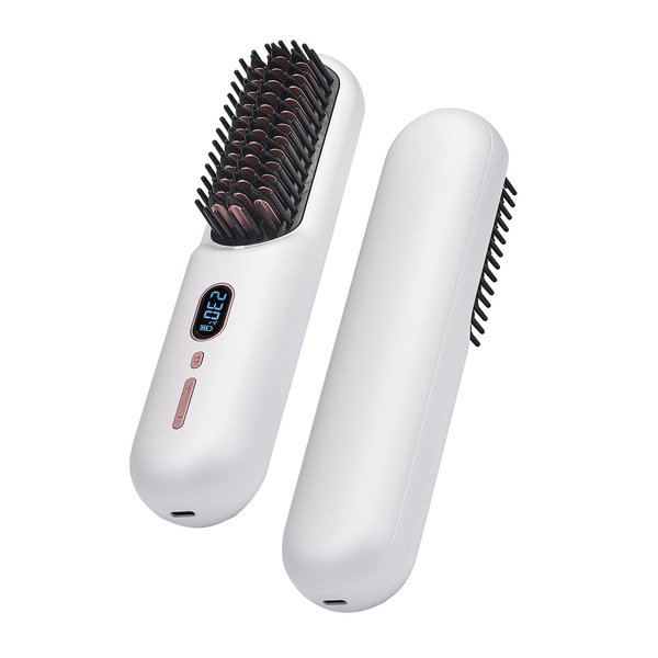 Portable Cordless Hair Straightener Brush, Mini Brush Straightener for Women, 60 Mins Long Battery Hot Comb with 20 Million Negative Ion Smoothing, Lightweight Travel, USB C Rechargeable, Anti-Scald