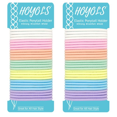 HOYOLS No Metal Hair Elastics Bands, Assorted Baby Color Ponytail Holder No Snag Hair Ties for Girls Women Thick Hair, Hair Accessories Pink Blue Yellow White - 7 Colors 56 Count 4mm(Baby Color)